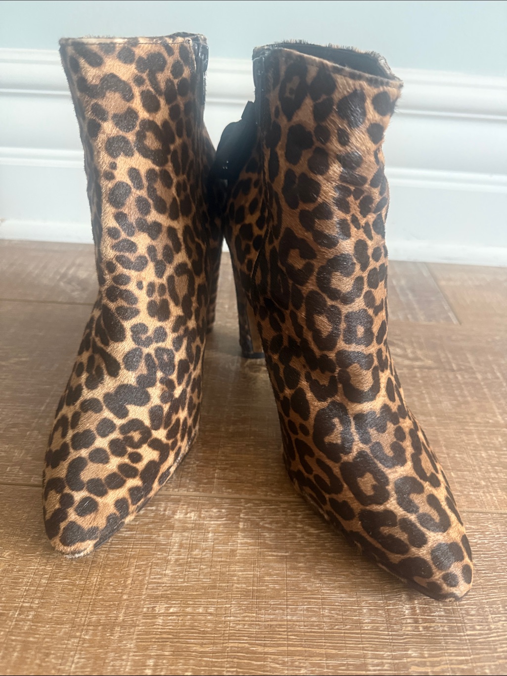 Stuart Weitzman Leopard Print Pony Hair Backflip Chofel Booties